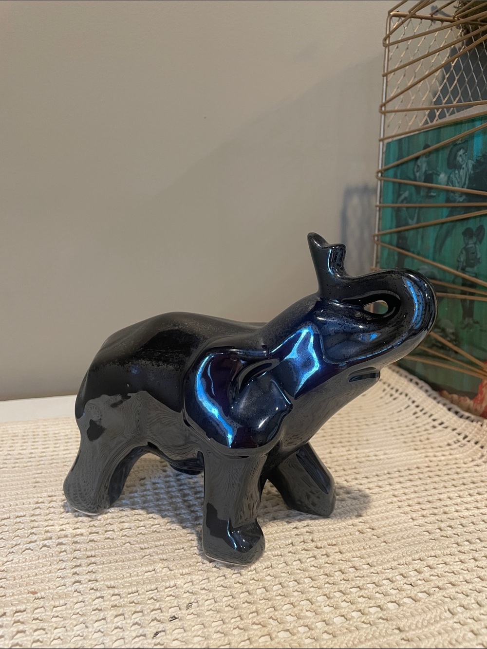 Glossy Black Ceramic Elephant Figurine - Decorative Home Art modern